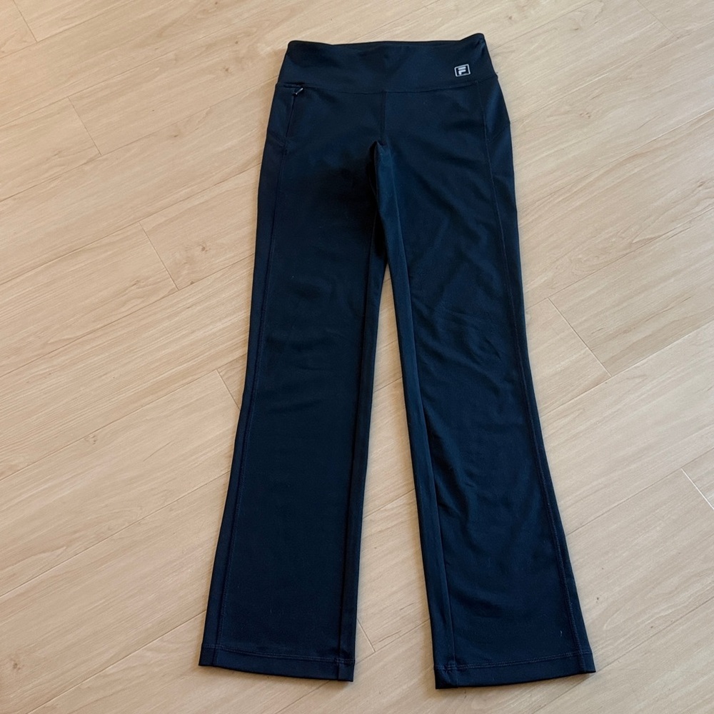 WOMENS FILA FLARED LEG PULL ON ATHLETIC FIT PANTS BLACK HIGH WAISTED SIZE SMALL - Picture 2 of 11